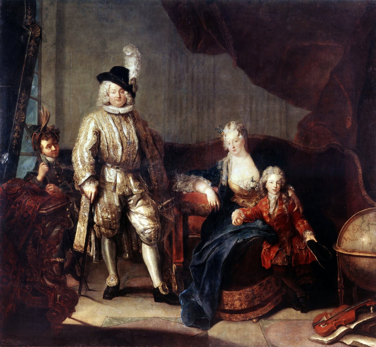 Portrett av baron von Erlach med familien. Maleri av Antoine Pesne (1683-1757), ca 1710. Olje på lerret. Kunst i tysk barokkstil. Eremitasjemuseet, St. Petersburg av Antoine Pesne