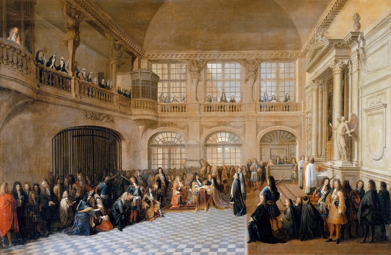 Ludvig XIV mottar eden til Marquis De Dangeau, stormester av Saint Lazare-ordenen i av Antoine Pezey