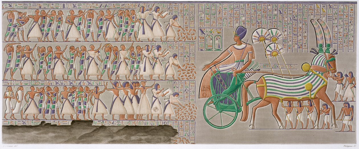 Gamle egyptiske fargede basrelieffer, 1822 av Antoine Phelippeaux