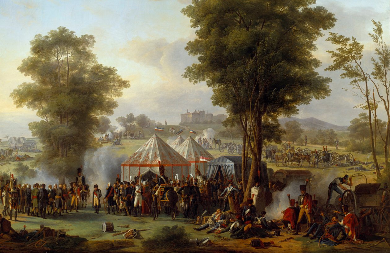 Bivuakk av keiser Napoleon I (1769-1821) nær slottet Ebersberg i Østerrike 4/05/1809 Maleri av Antoine Pierre Mongin (1761-1827) 1810 Søn. 1,35x2,03m. av Antoine Pierre Mongin
