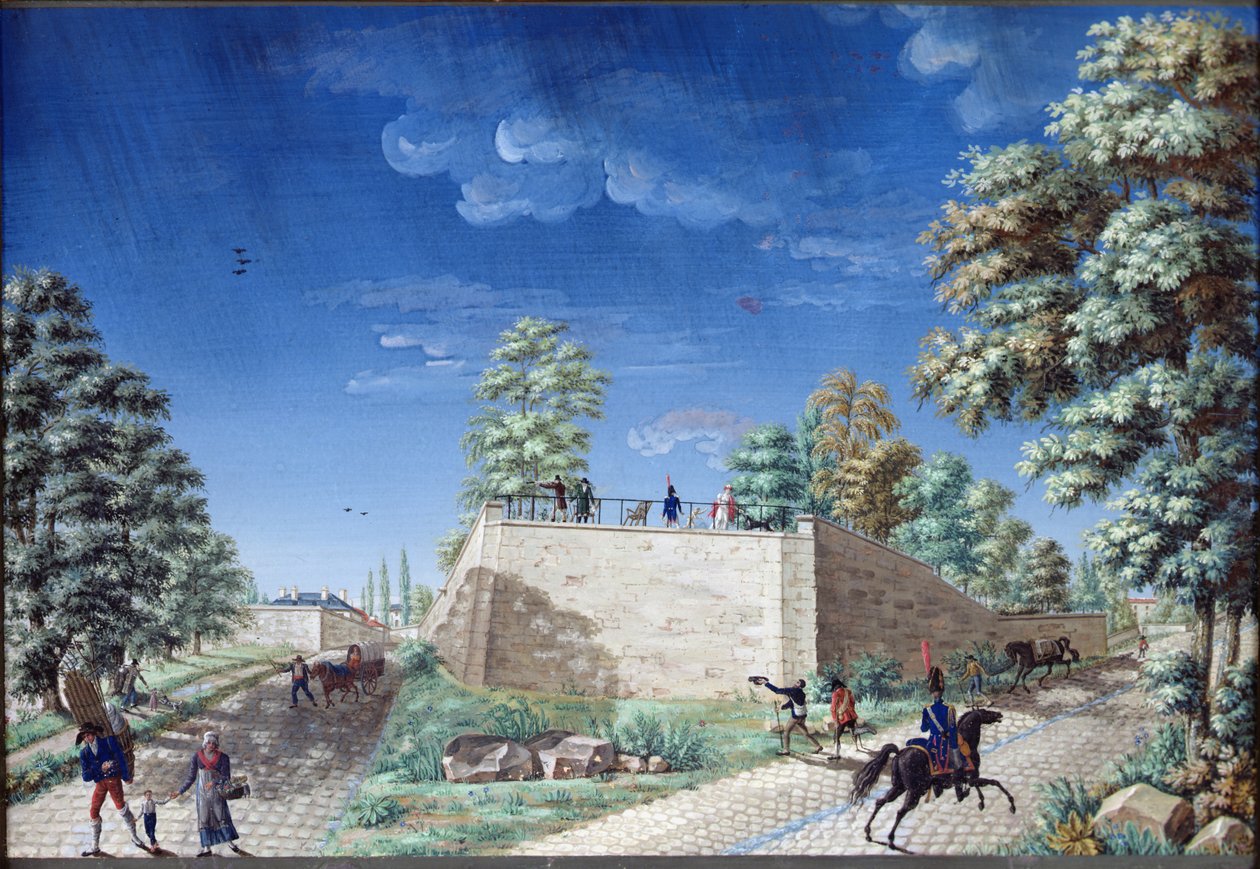 Utsikt over en terrasse i utkanten av Paris, ca. 1810 av Antoine Pierre Mongin