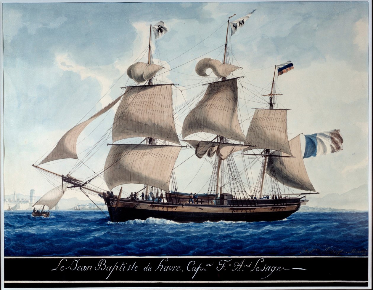 Jean - Baptiste du Havre, i havnen i Marseille Akvarell av Antoine Roux (1765-1835) 1815 Marseille, Marine Museum av Antoine Roux