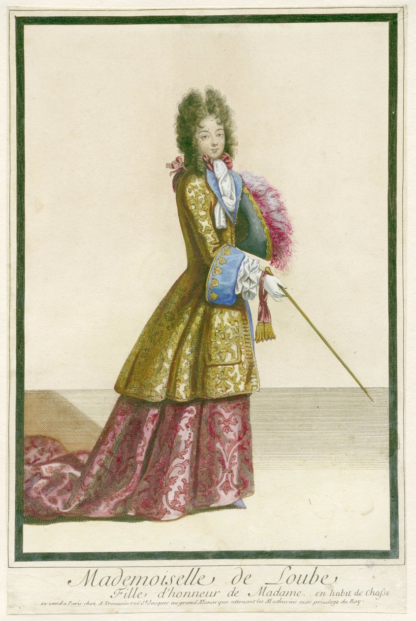 Mademoiselle de Loube, Madames ærespike, i jaktdrakt. (tittel på objekt) av Antoine Trouvain