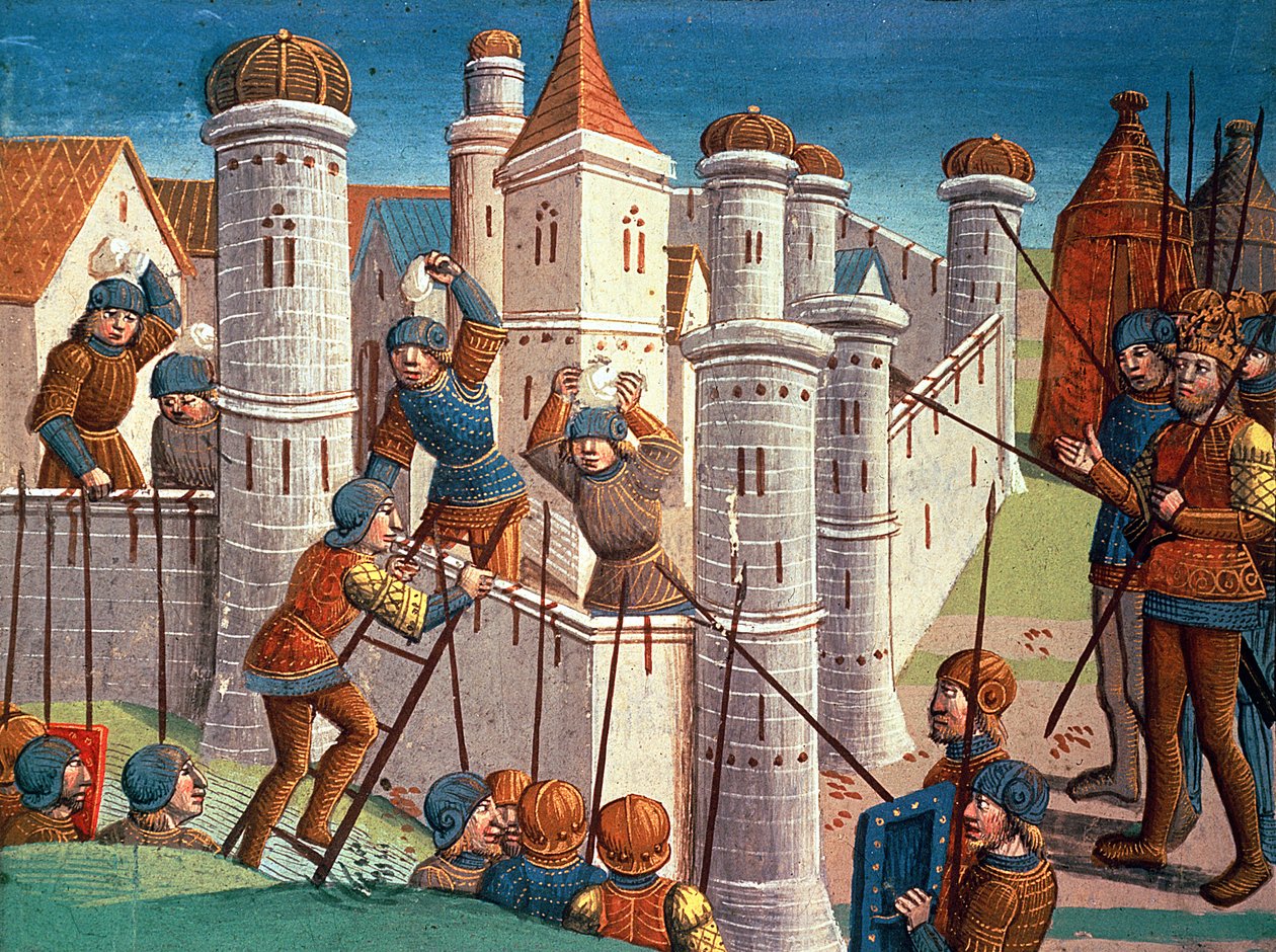 Scene fra et slag som forsvarer Konstantinopel, fra Ogier le Danois av Antoine Verard