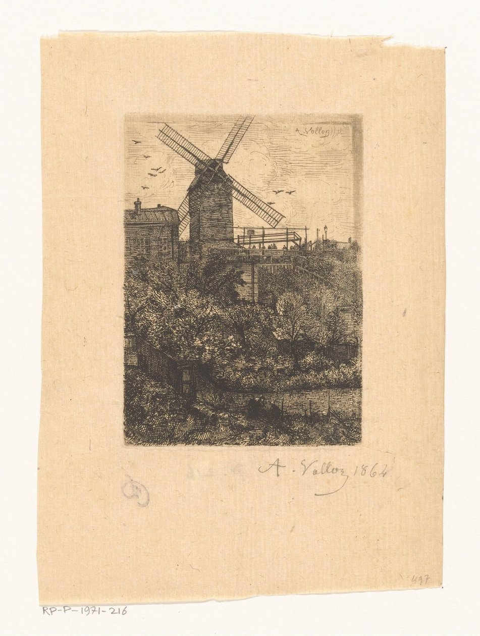 Utsikt over Moulin de la Galette i Montmartre av Antoine Vollon (signed by artist)