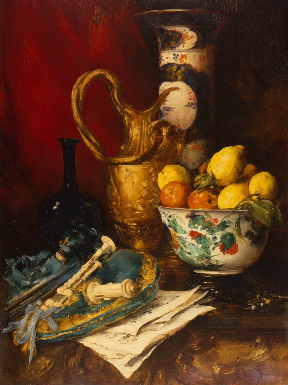 Et stilleben (olje på panel) av Antoine Vollon