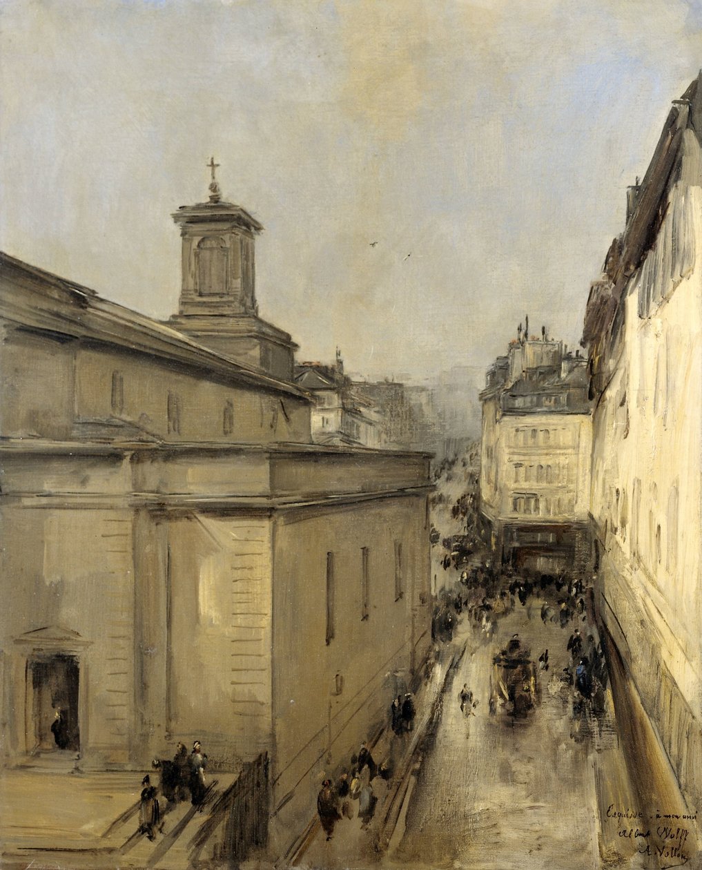 Utsikt over kirken Notre Dame de Lorette og Rue Fléchier, Paris av Antoine Vollon
