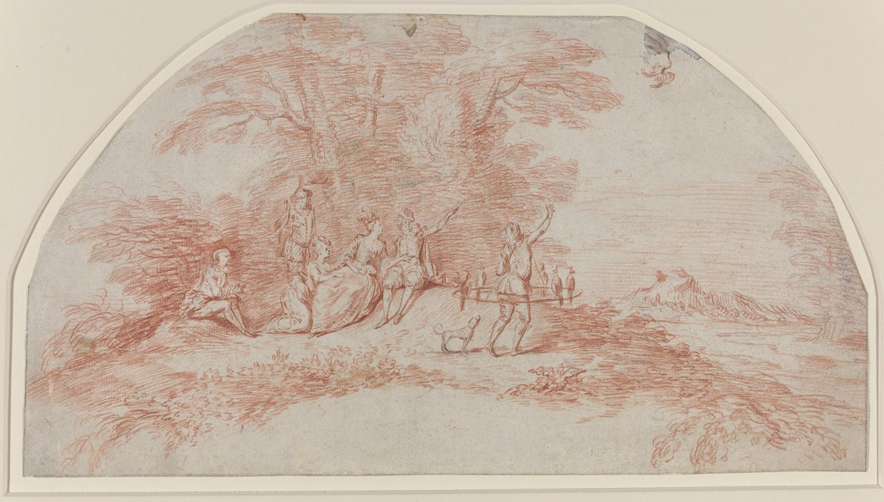 En Fête Galante med Falconers av Antoine Watteau