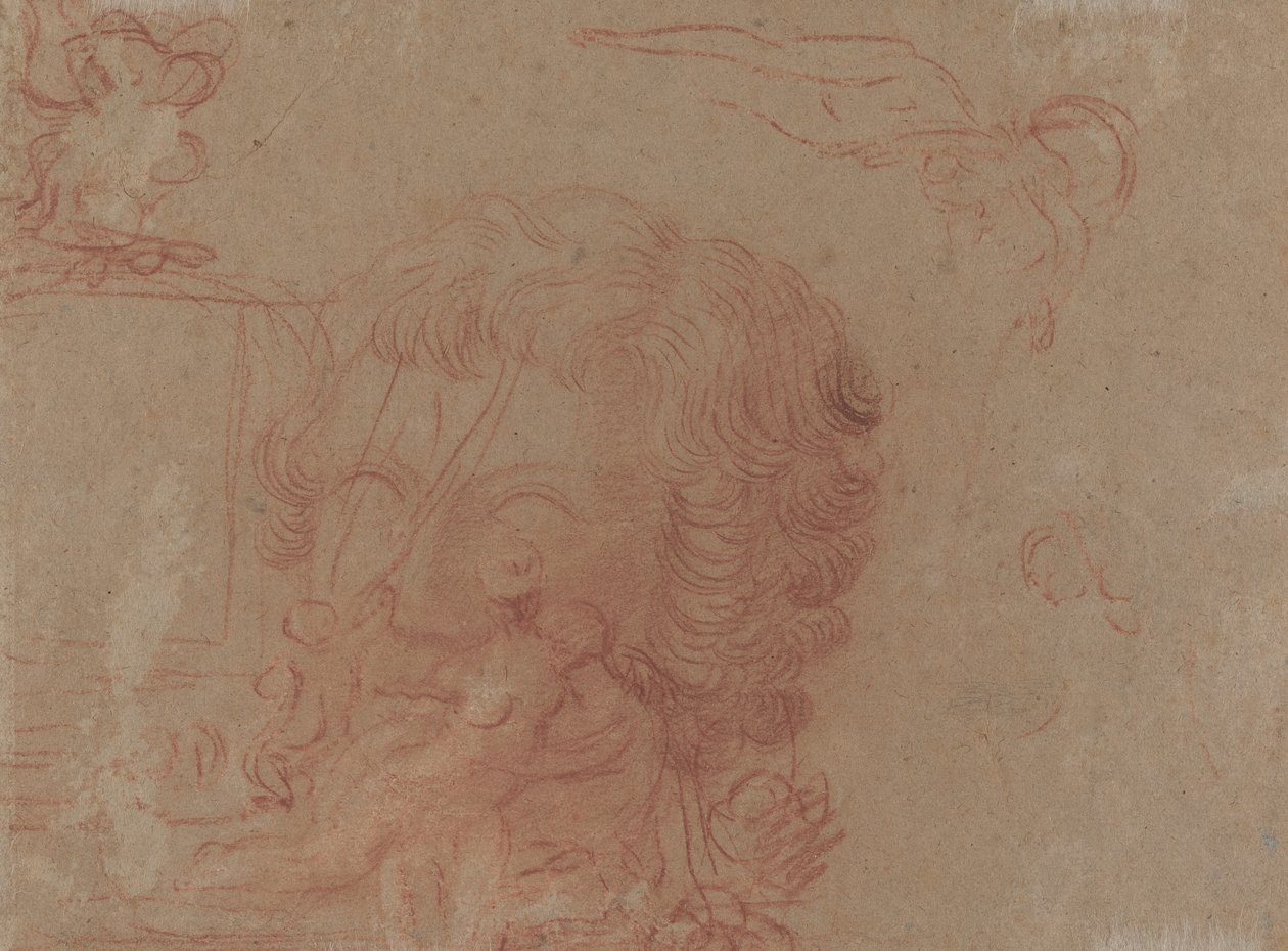 Figurskisser og en kopi etter et skulpturert hode [verso] av Antoine Watteau