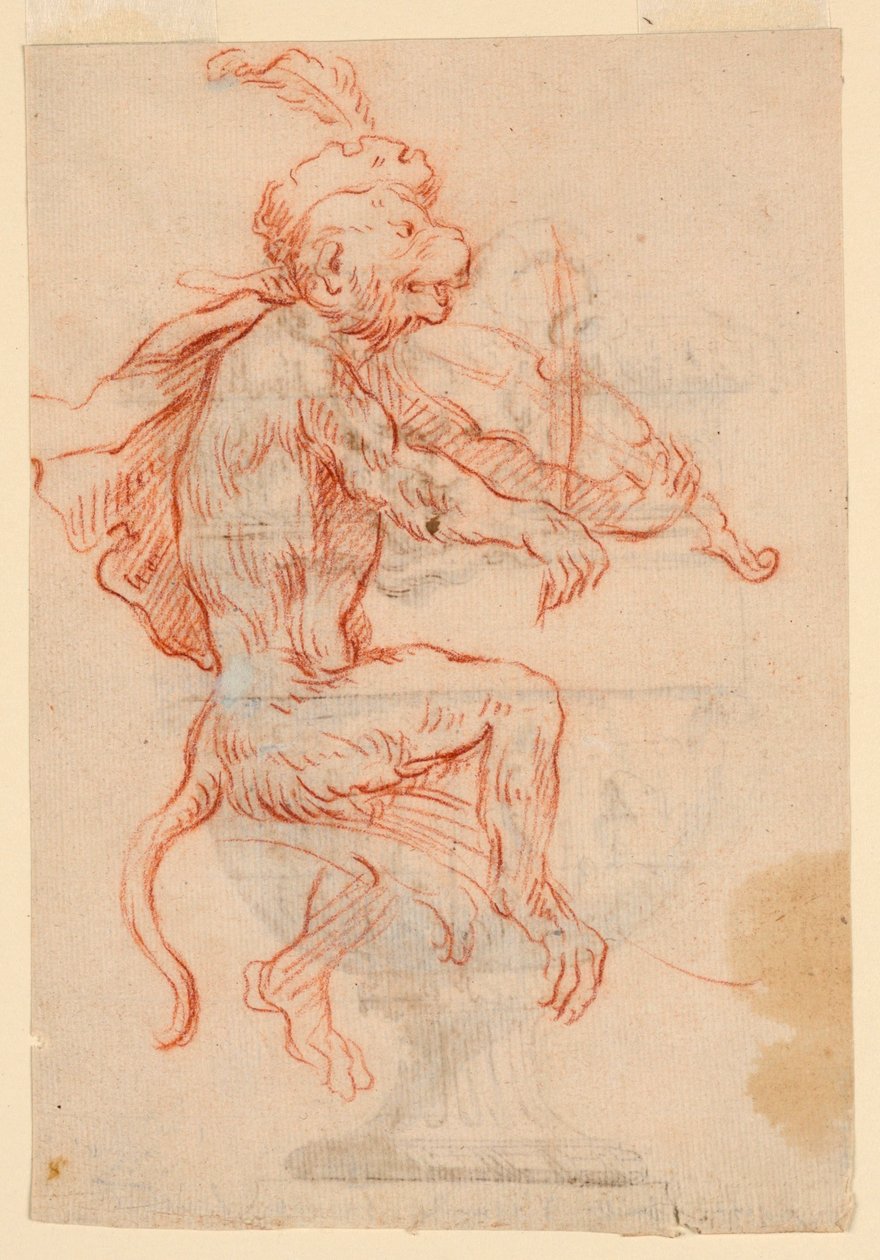 Monkey spiller fiolin av Antoine Watteau