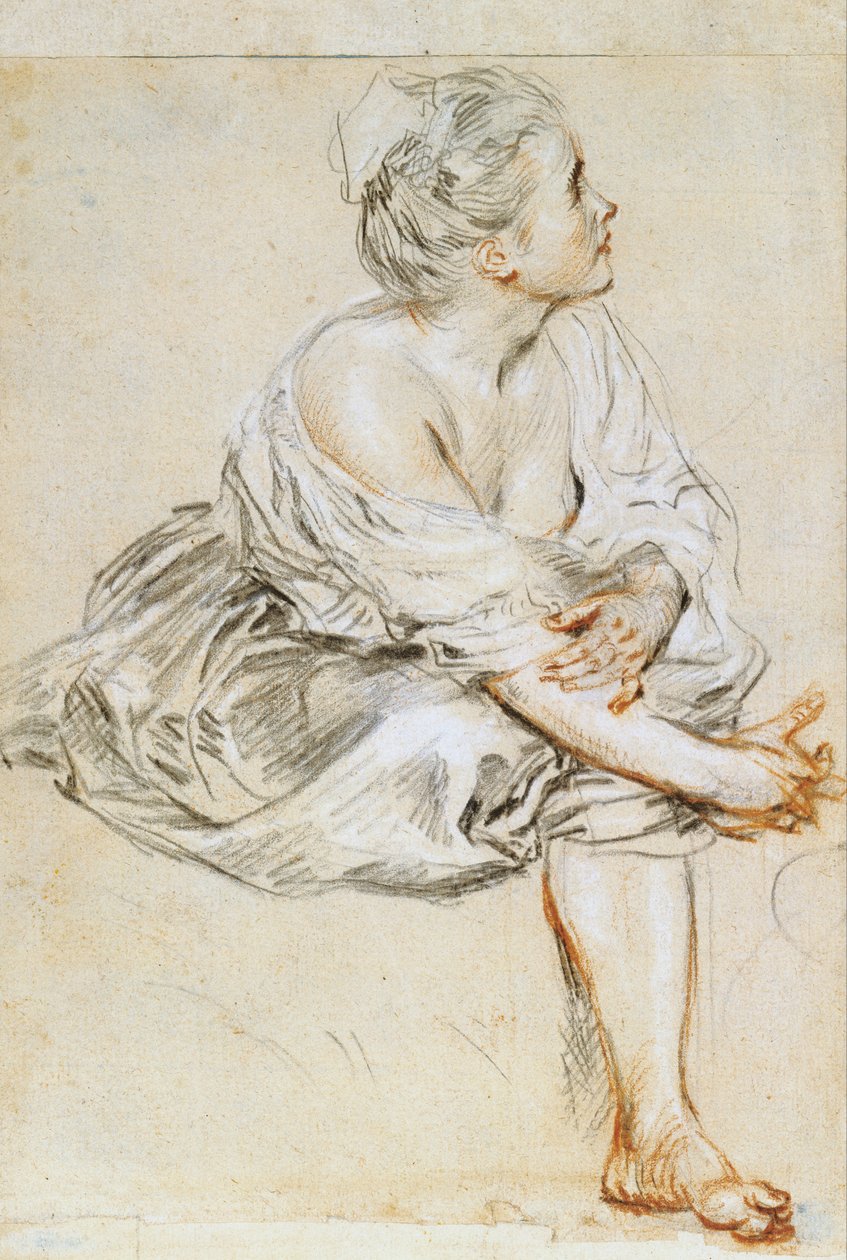 Sittende ung kvinne av Antoine Watteau