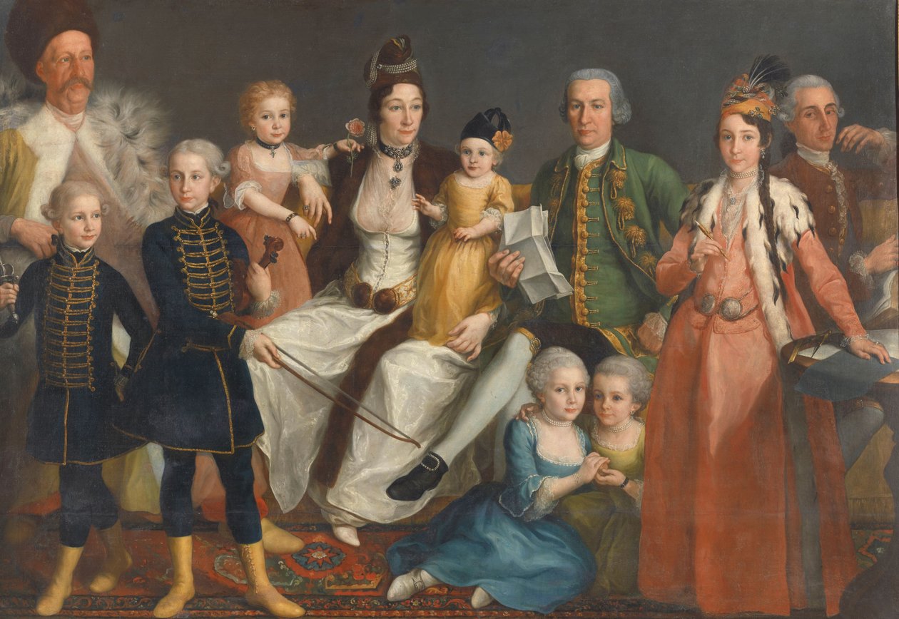 David George van Lennep (1712-97), senior kjøpmann ved den nederlandske fabrikken i Smyrna, og hans kone og barn av Antoine de Favray (attributed to)