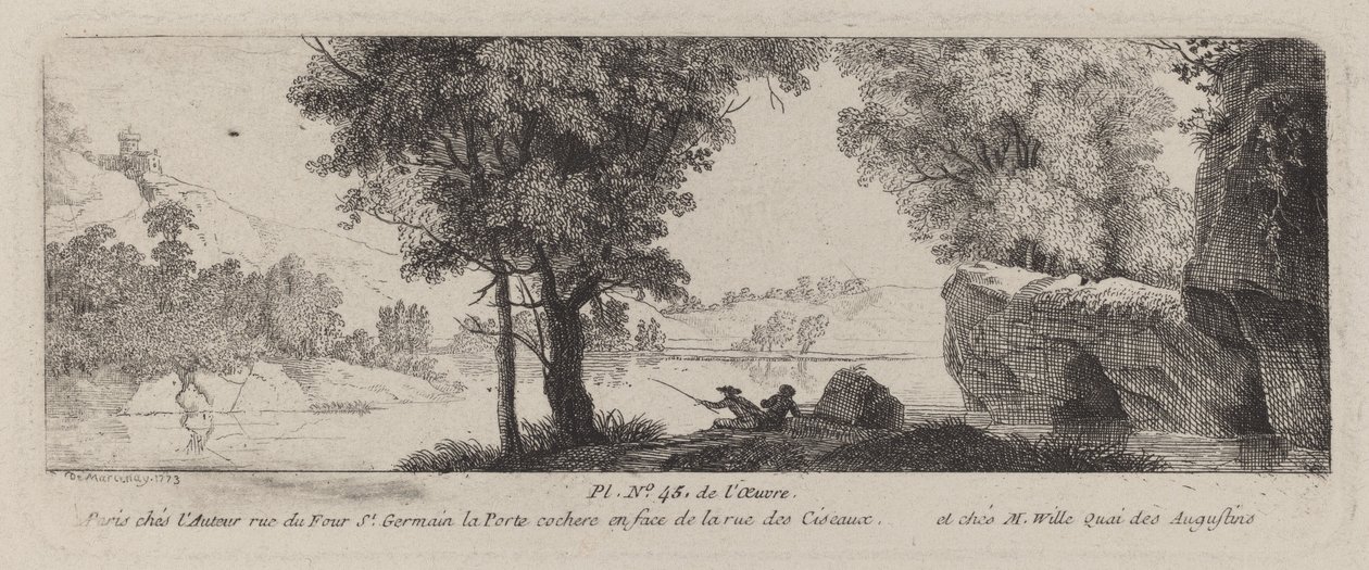 Elvelandskap med en fisker av Antoine de Marcenay de Ghuy