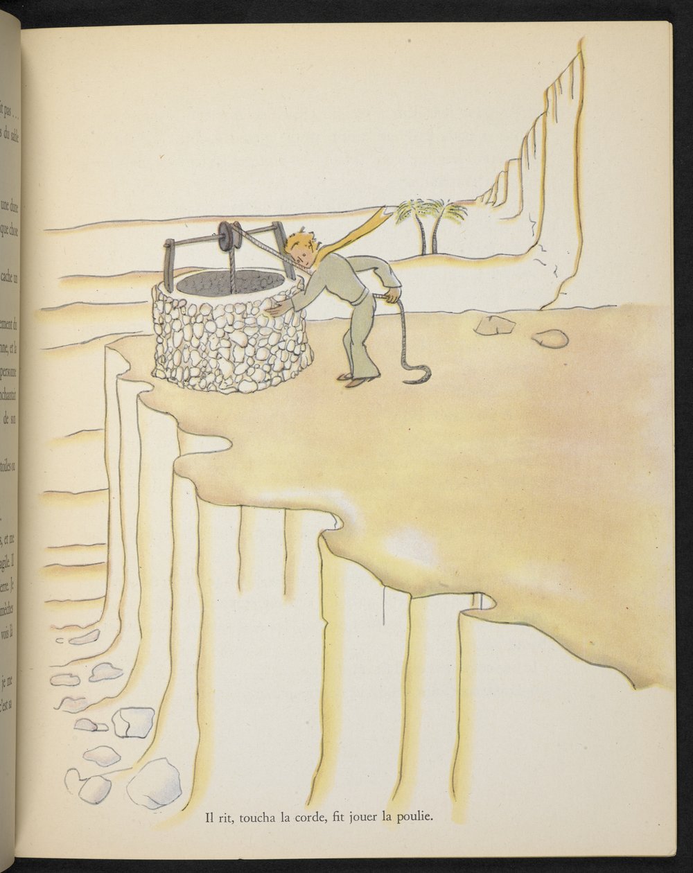 Den lille prinsen ved brønnen, illustrasjon fra «Le Petit Prince» av Antoine de Saint-Exupéry av Antoine de Saint-Exupery