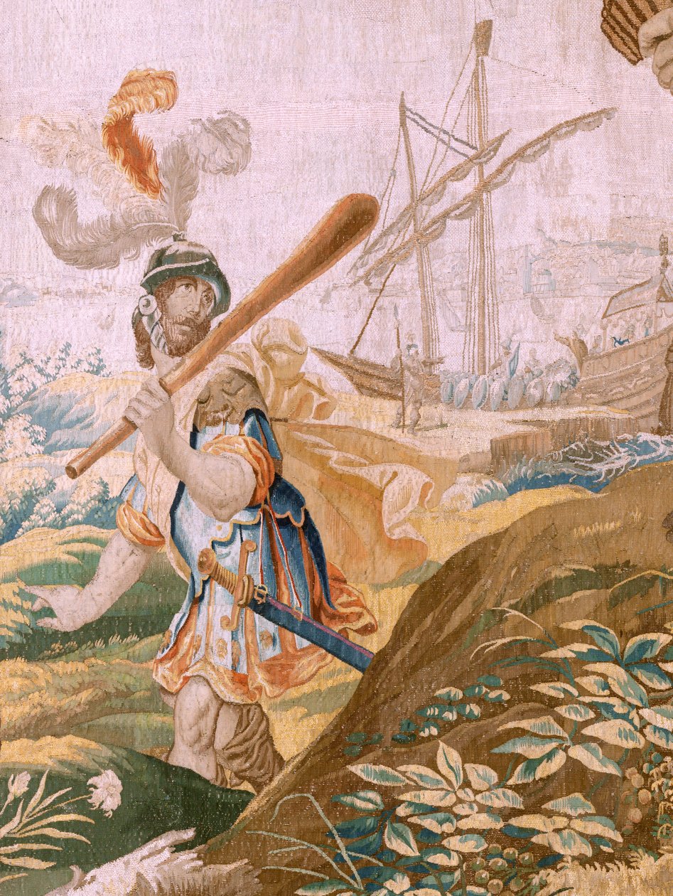 flamsk billedvev. Serien Story of Theseus. Theseus forlater Ariadne på øya Naxos (Teseo abandona a Ariadna en la Isla de Naxos). Åttende billedvev i serien. Modell Anthonis Sallaert. Produserer Jan Raes den yngre, Brussel. Ca 1630. Stoff S av Antoine or Anthonis Sallaert