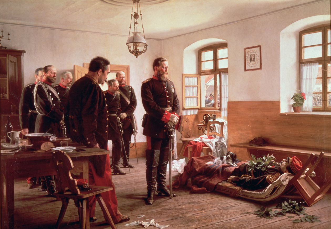 Kronprins Frederick ved liket av general Douay i slaget ved Wissembourg, 1870 av Anton Alexander von Werner
