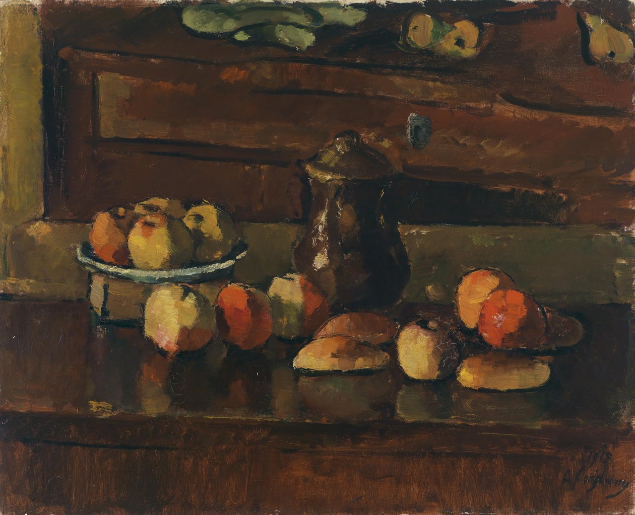 Fruktstilleben med kanne, 1915 av Anton Faistauer