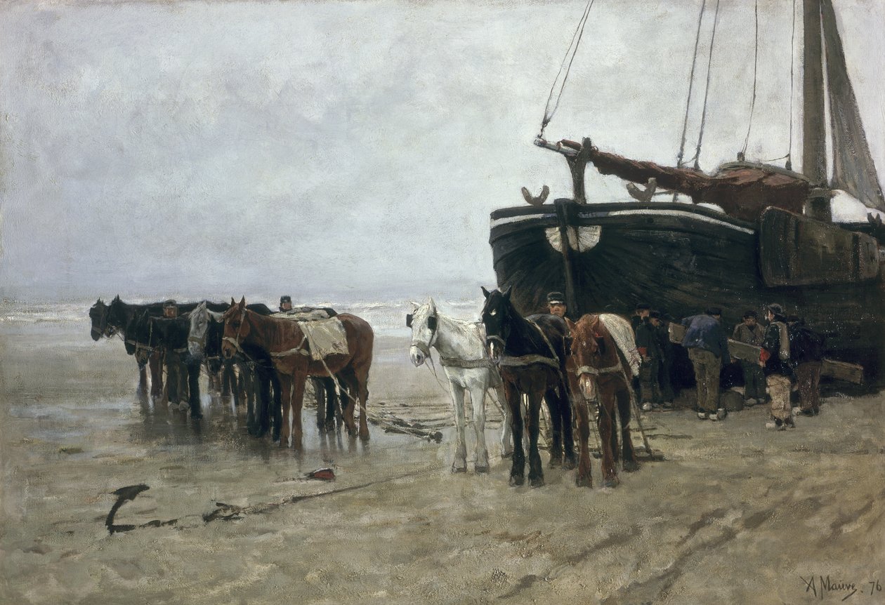 Båt på stranden ved Scheveningen, 1876 av Anton Mauve