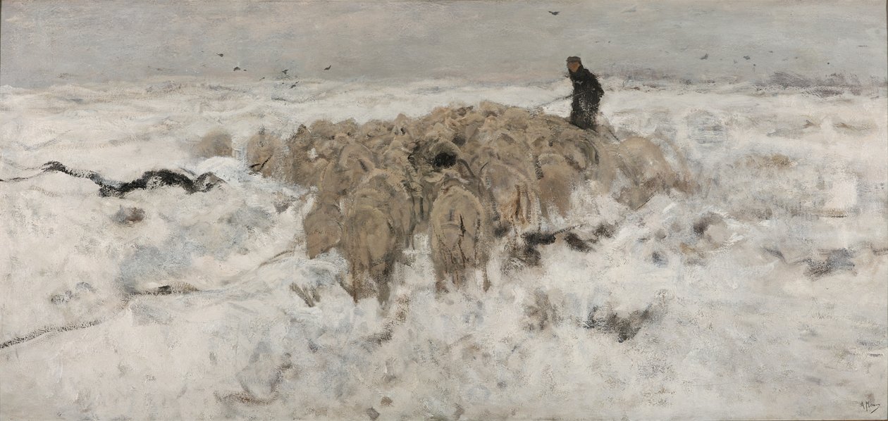 Saueflokk i snøen av Anton Mauve
