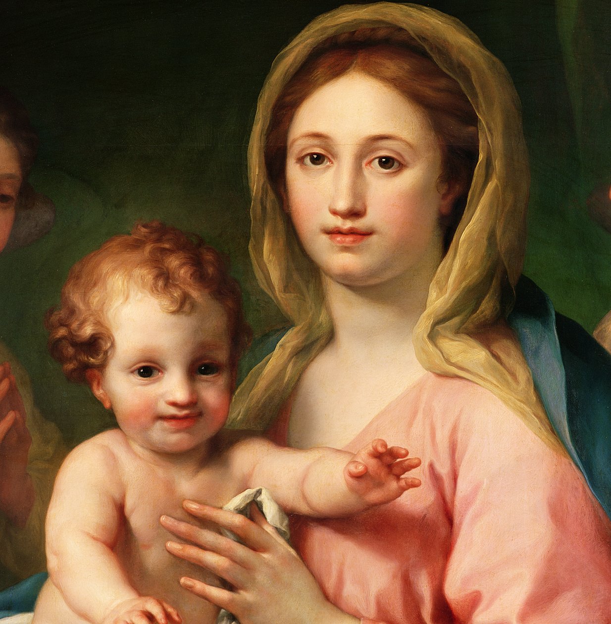 Madonna og barn med to engler, 1770-73 (detalj av 91576) av Anton Raphael Mengs