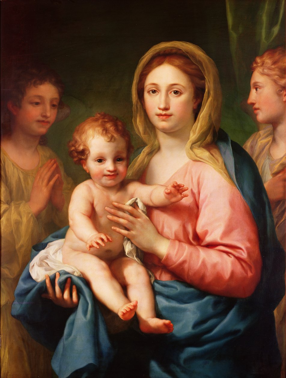 Madonna og barn med to engler, 1770-73 av Anton Raphael Mengs