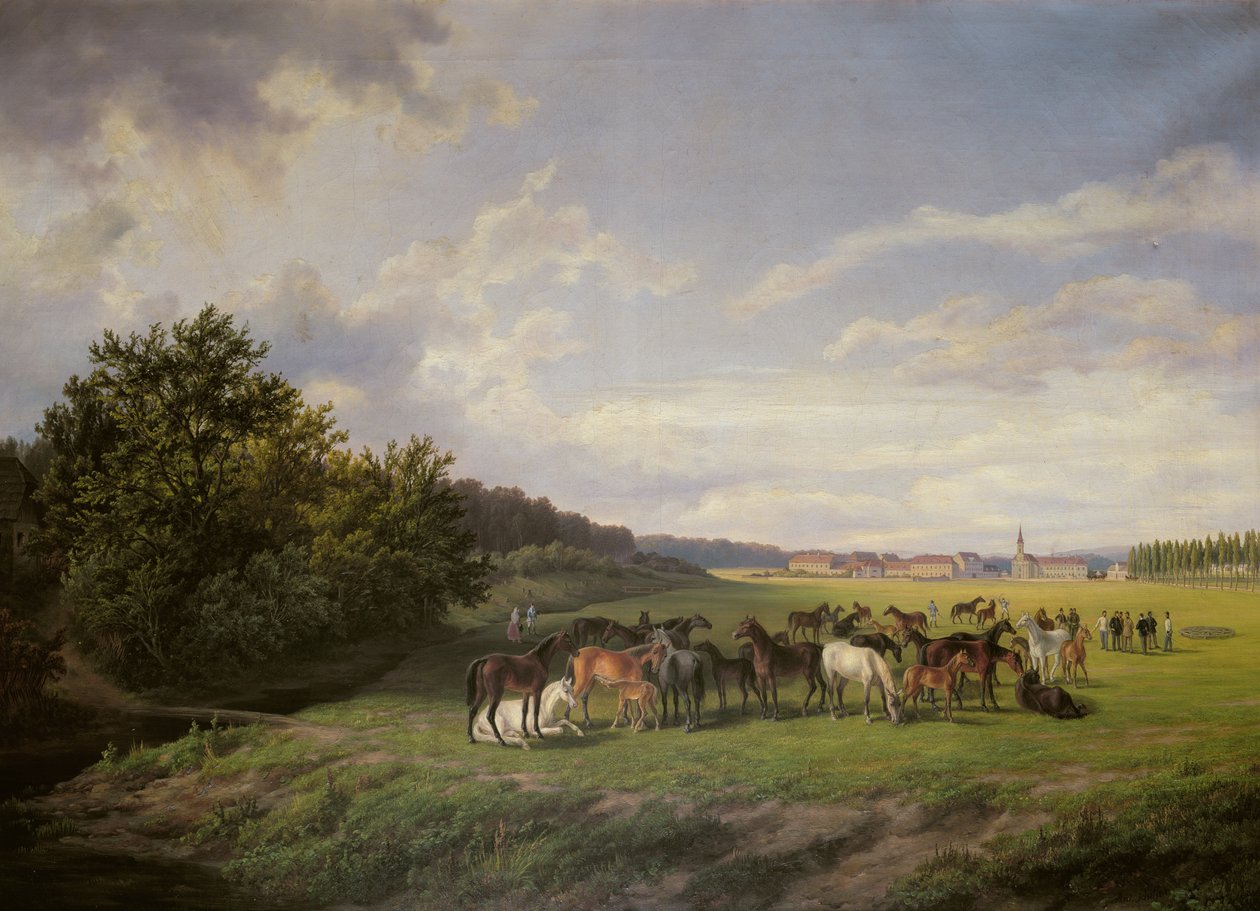Utsikt over Kladrub Studfarm i Böhmen, 1850 av Anton Schiffer