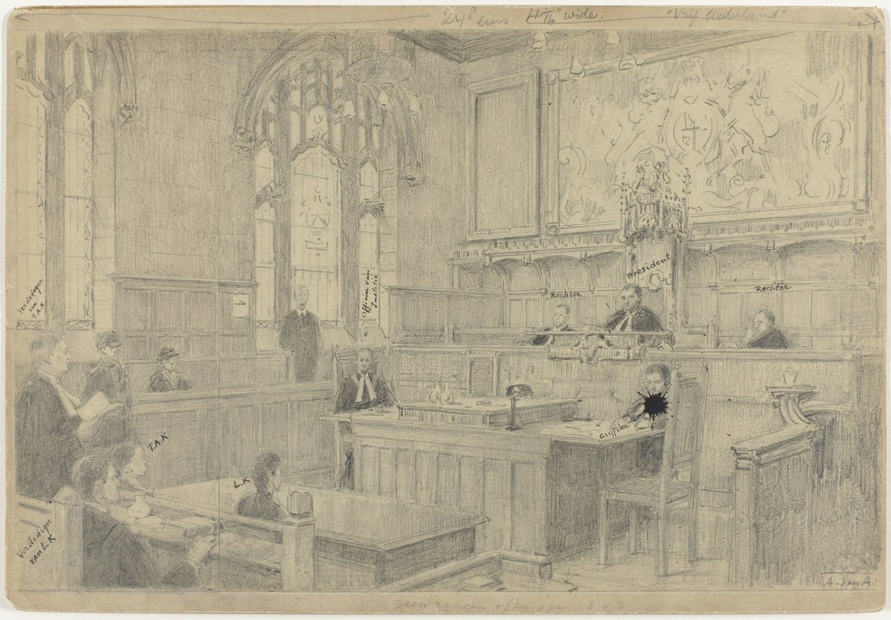 Studie av hele komposisjonen for det (uferdige) maleriet av det nederlandske hoffet i London, juni 1942 av Anton Abraham van Anrooy
