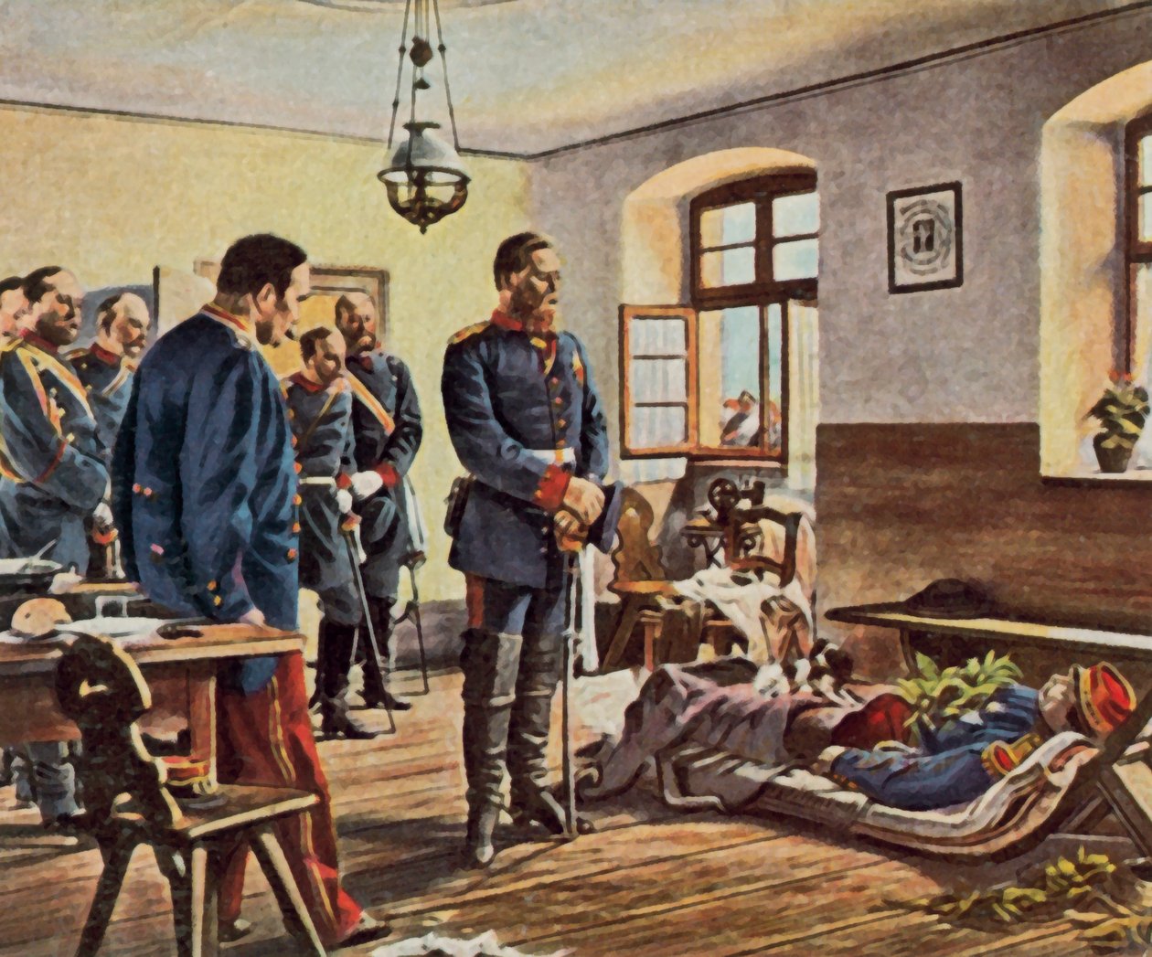 Kronprins Friedrich Wilhelm ved general Douays lik, 4. august 1870 (forbedret fargelito) av Anton Alexander von (after) Werner