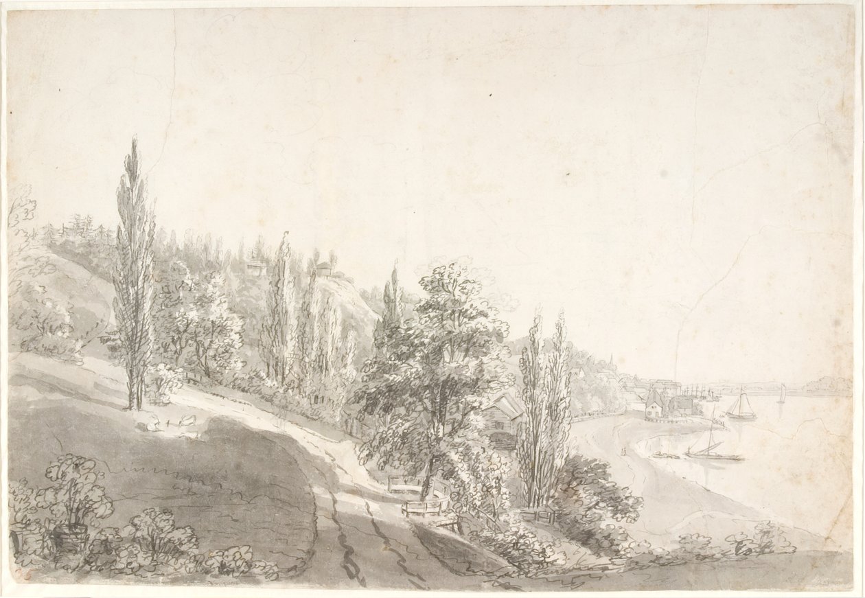 Landskap med by ved Elben av Anton Carl Dusch