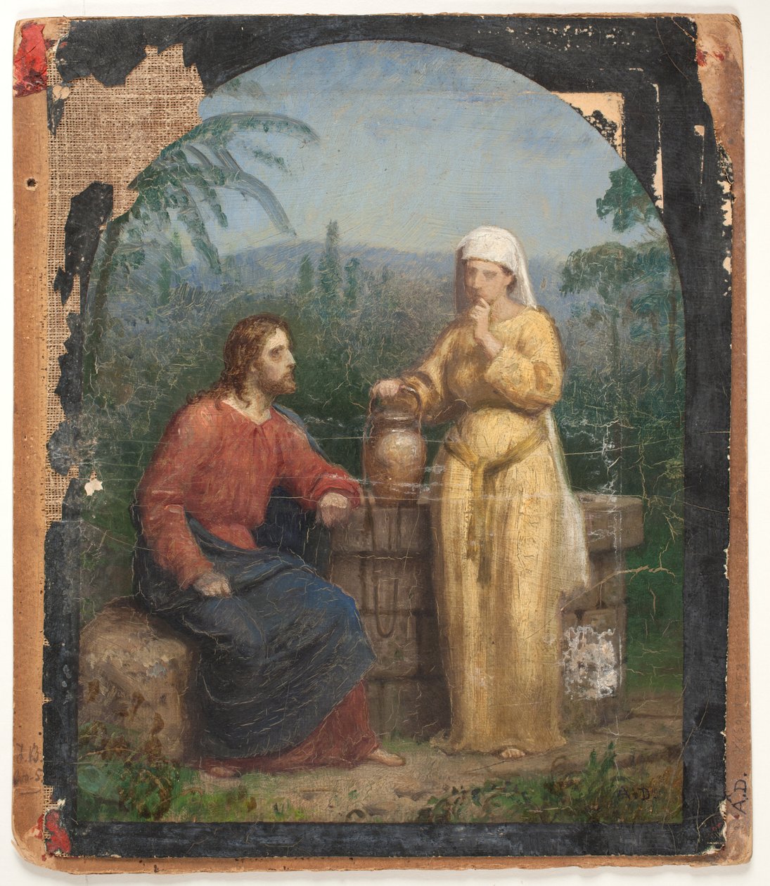 Oljeskisse av Jesus og den samaritanske kvinnen ved brønnen av Anton Dorph