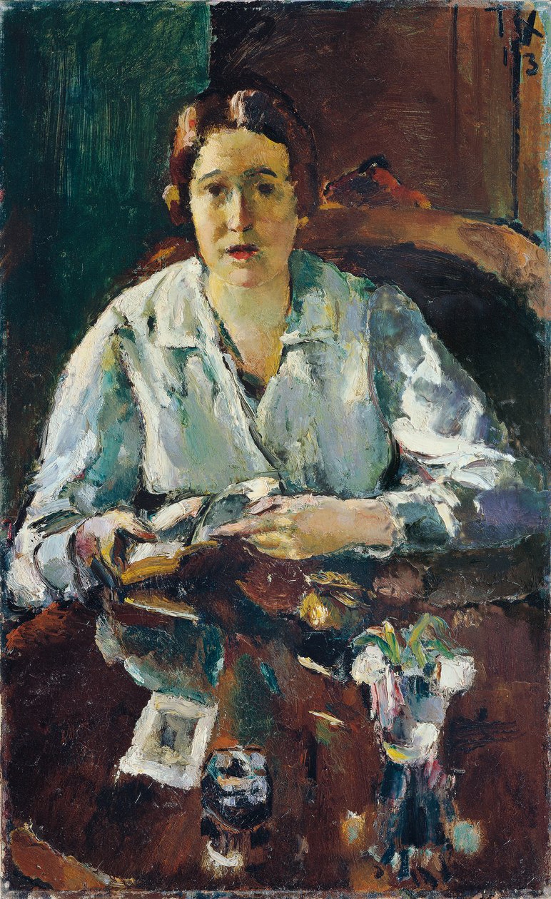 Dame i hvit bluse (kunstnerens første kone) av Anton Faistauer