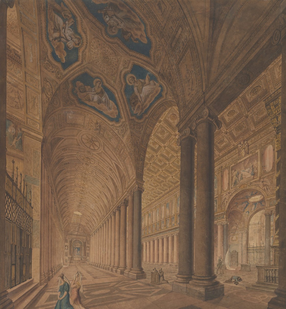 Innvendig utsikt over basilikaen Santa Maria Maggiore, Roma, 1833. av Anton Hallmann