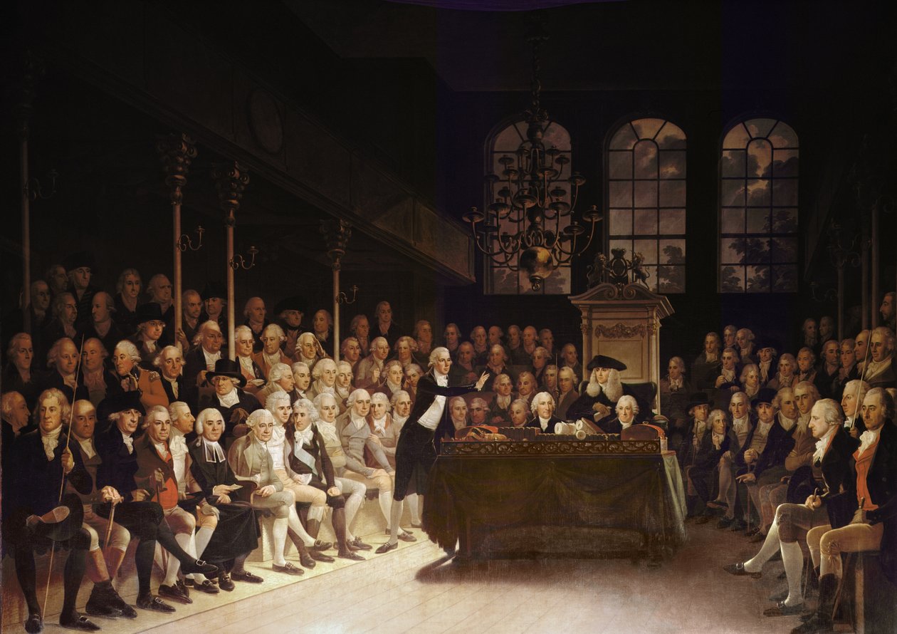 William Pitt henvendte seg til Underhuset om den franske krigserklæringen 1793 av Anton Hickel