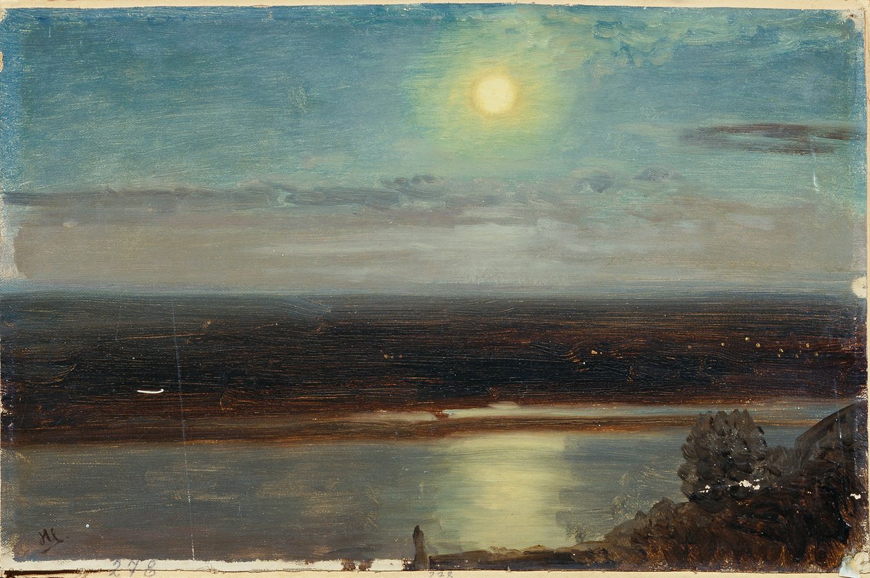 Donau med Marchfeld om natten av Anton Hlavacek