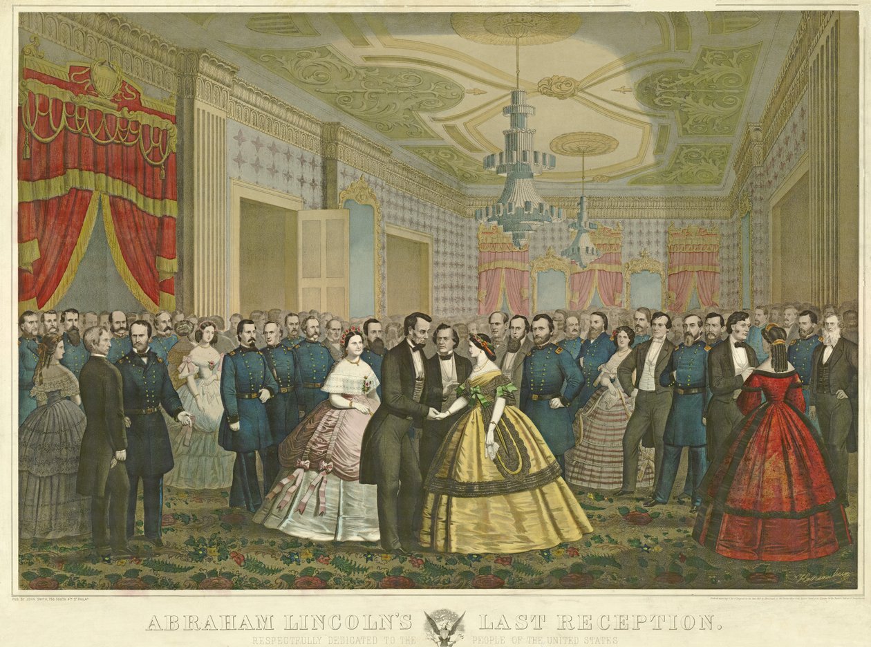 Abraham Lincolns siste mottakelse, pub. 1865 (håndfarget lito) av Anton Hohenstein