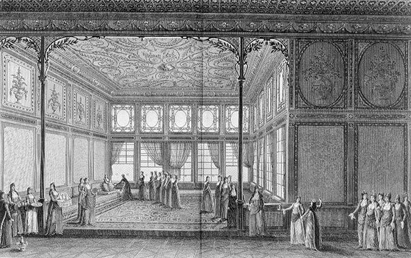 Interiør i en salong i Topkapi-palasset til Sultana Hadidge, søster til Selim III av Anton Ignaz (after) Melling