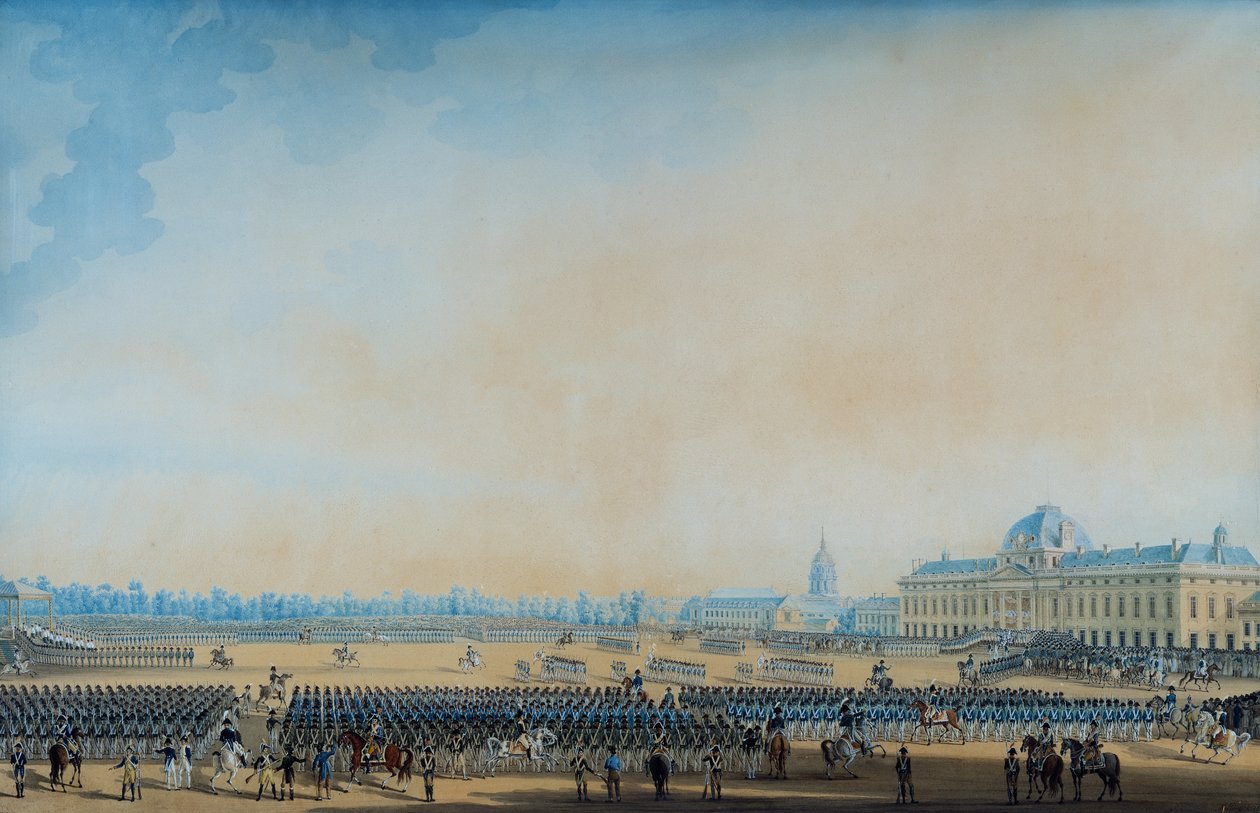 Utdeling av flagg og nasjonalgarden, Champ-de-Mars, 7. september 1814 (akvarell) av Anton Ignaz Melling