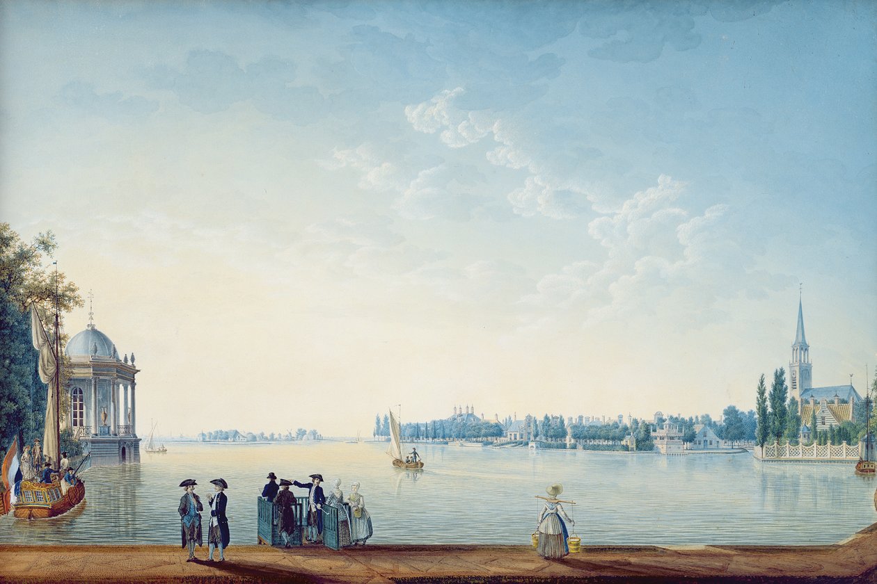 Havenrak til Broek i Waterland, eller byen Zwolle ved bredden av Ijssel i Holland, 1814 av Anton Ignaz Melling