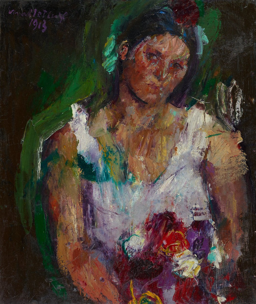 Kunstnerens kone med blomster av Anton Kolig