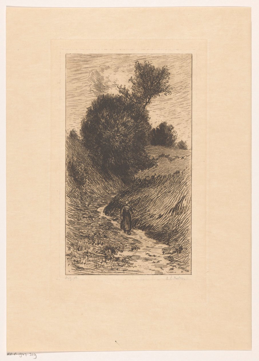 Kvinne på en sunket vei av Anton L. Koster (signed by artist)