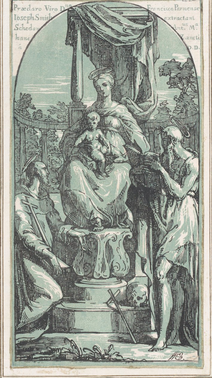 The Virgin and Child Enthroned, Saint Hieronymus nederst til høyre, Saint Francis ..., før 1749. av Anton Maria Zanetti