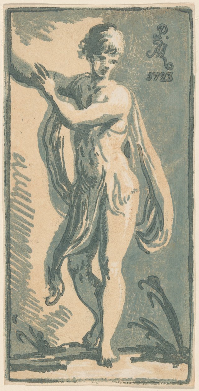 En stående ungdom som gestikulerer til høyre av Anton Maria Zanetti I, after Parmigianino