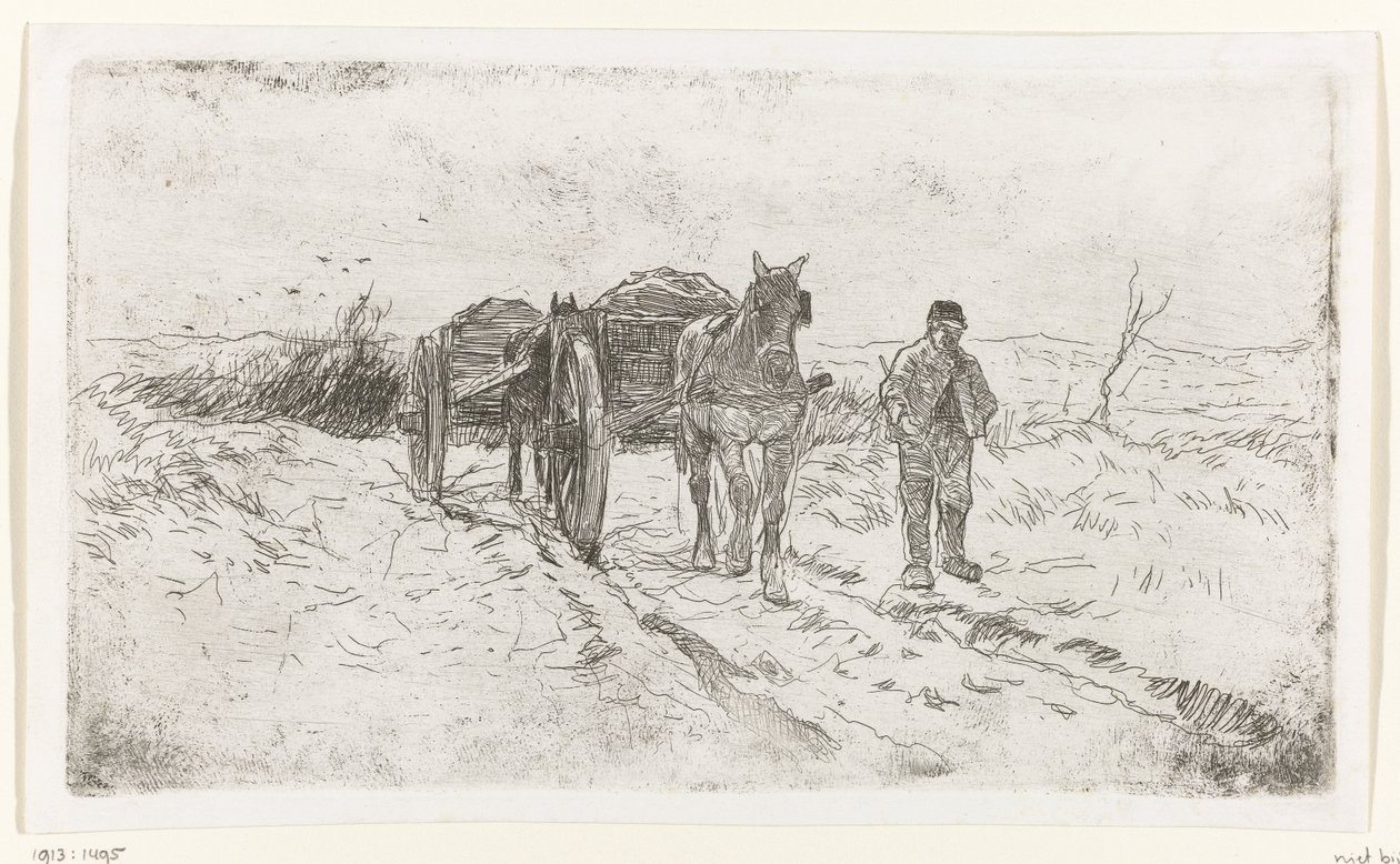 Bonde ved siden av to hestevogner av Anton Mauve
