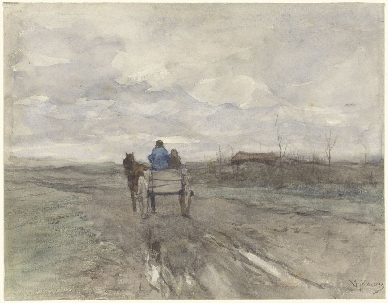 Gårdsvogn på landevei av Anton Mauve