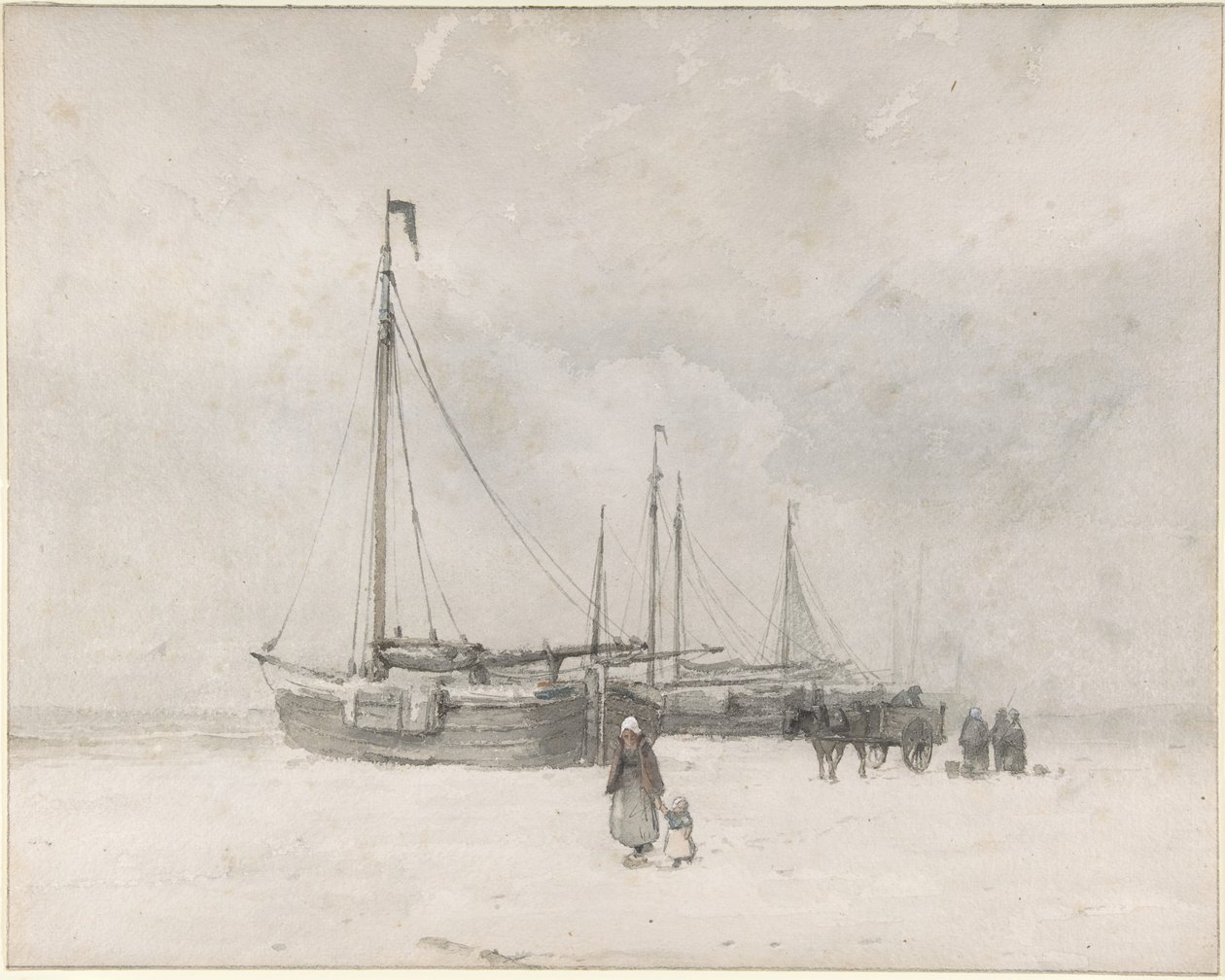 Fiskebåter på stranden om vinteren av Anton Mauve