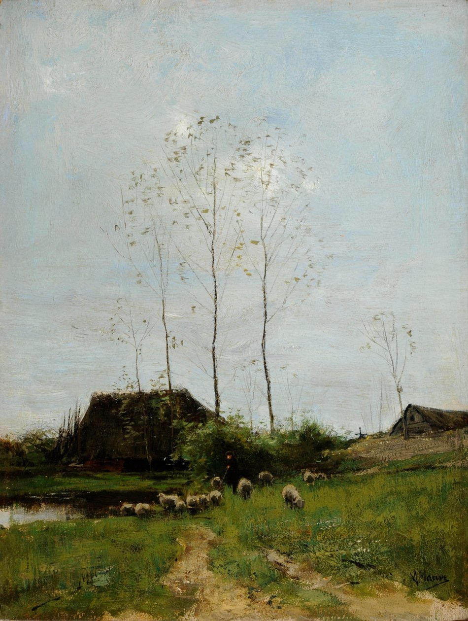 Landskap med gjeter og sau (olje på lerret) av Anton Mauve