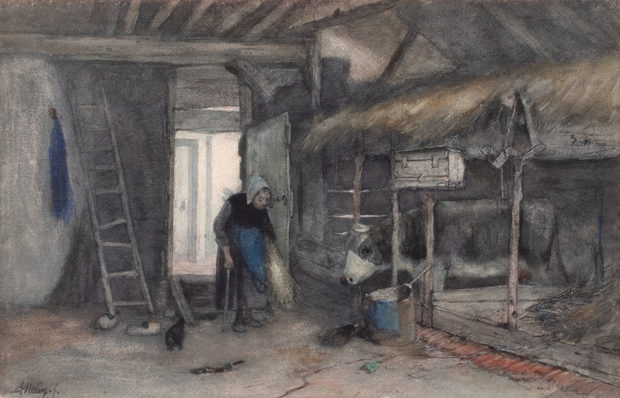 Morning Chores, ca. 1845-65 (akvarell på papir) av Anton Mauve