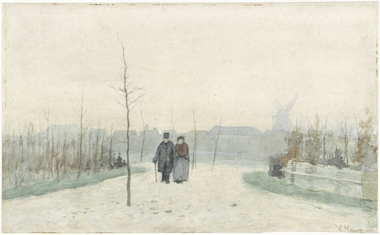 Gammelt par i en nylig anlagt park av Anton Mauve