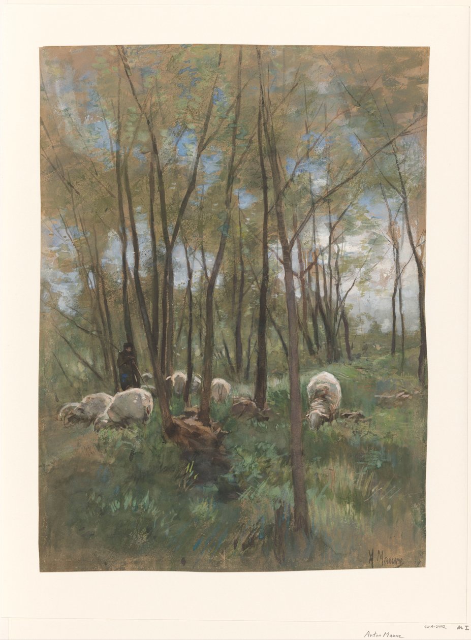 Saueflokker i en skog av Anton Mauve