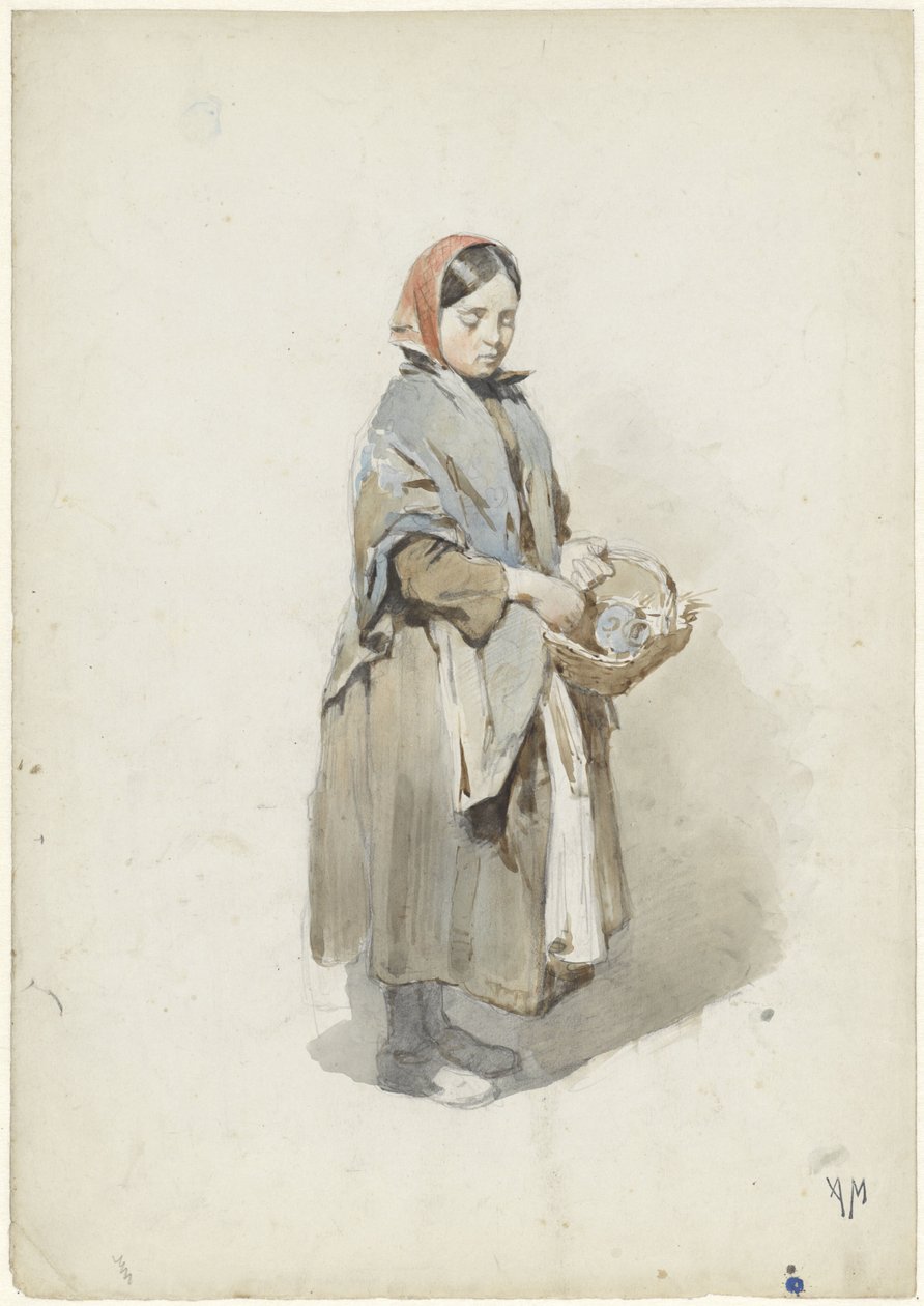 Stående kvinne med hodeskjerf og kurv av Anton Mauve